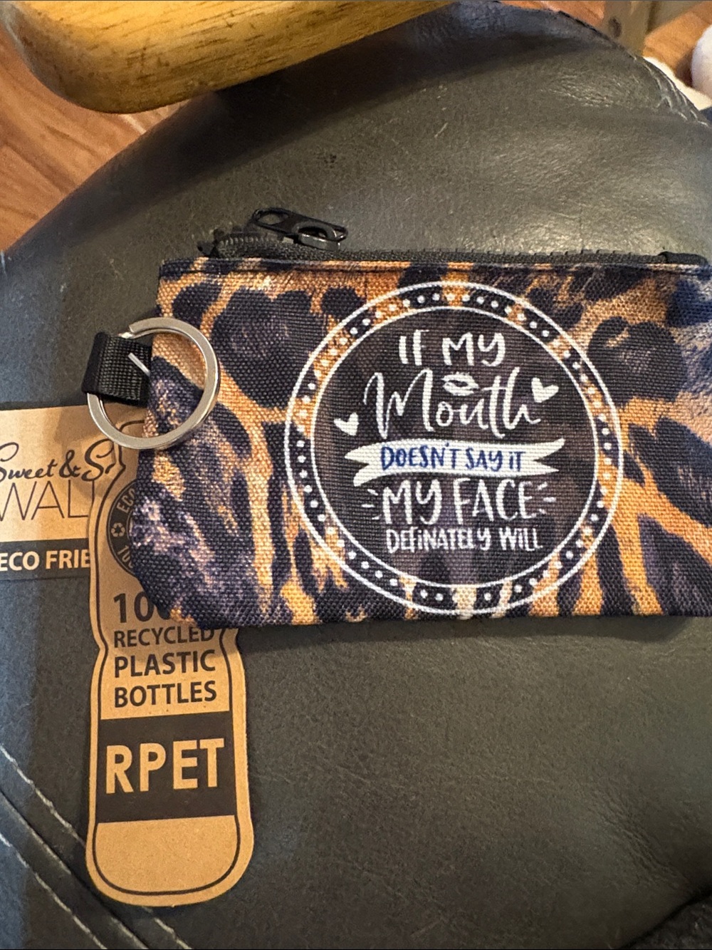 Leopard Print Coin Pouch with Keyring - 'If My Mouth...' Graphic